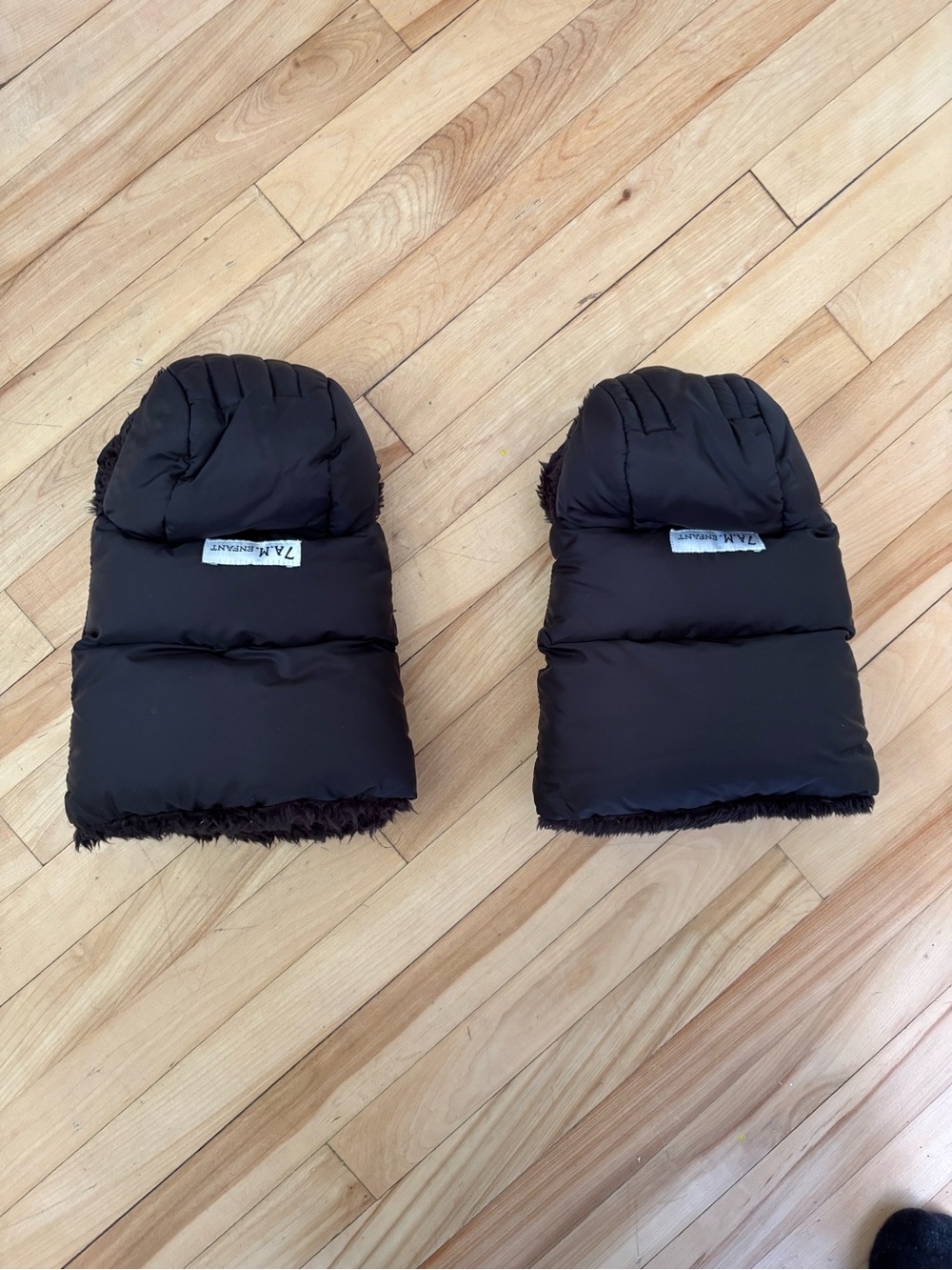 7am Enfant Black Stroller handmuffs for pushing stroller in cold weather.